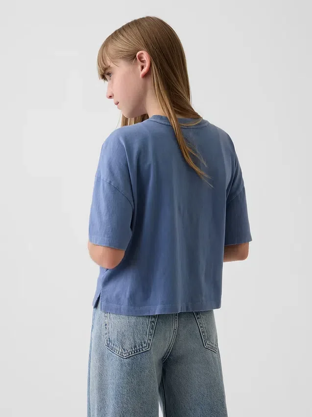 Oversized, boksformet T-skjorte med grafisk trykk for barn