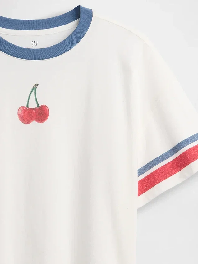 Oversized, boksformet T-skjorte med grafisk trykk for barn
