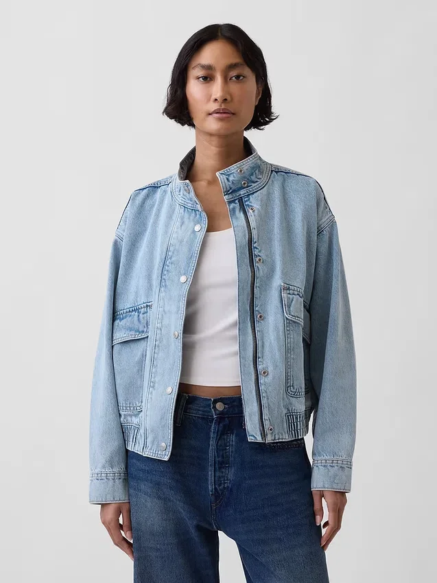Oversized bomberjakke i denim