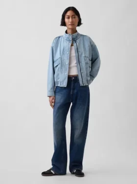 Oversized bomberjakke i denim
