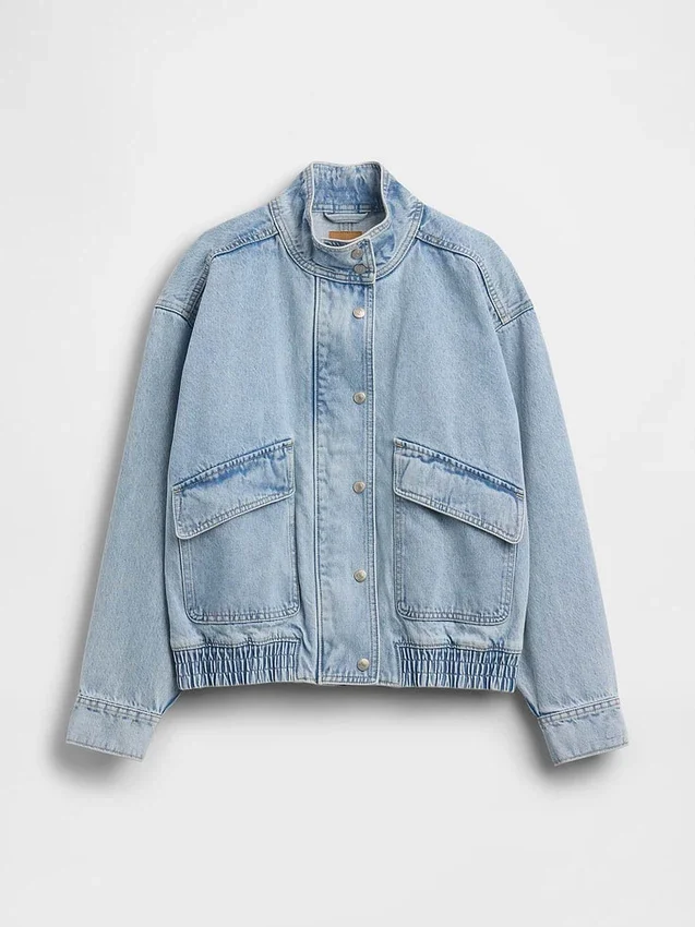 Oversized bomberjakke i denim