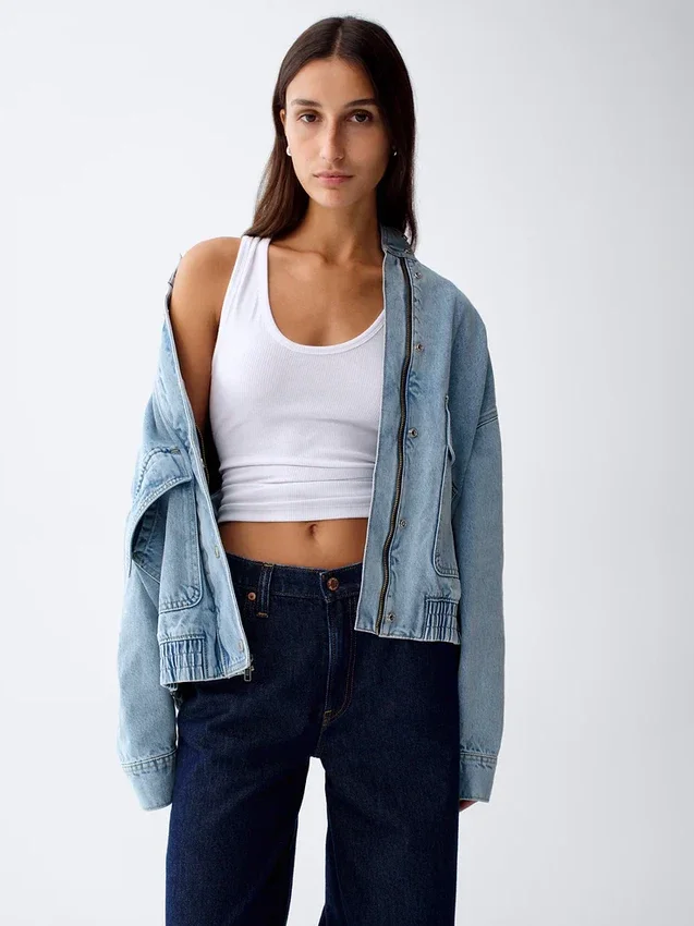 Oversized bomberjakke i denim