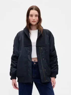 Oversized bomberjakke med strikkkant
