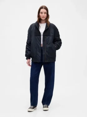 Oversized bomberjakke med strikkkant