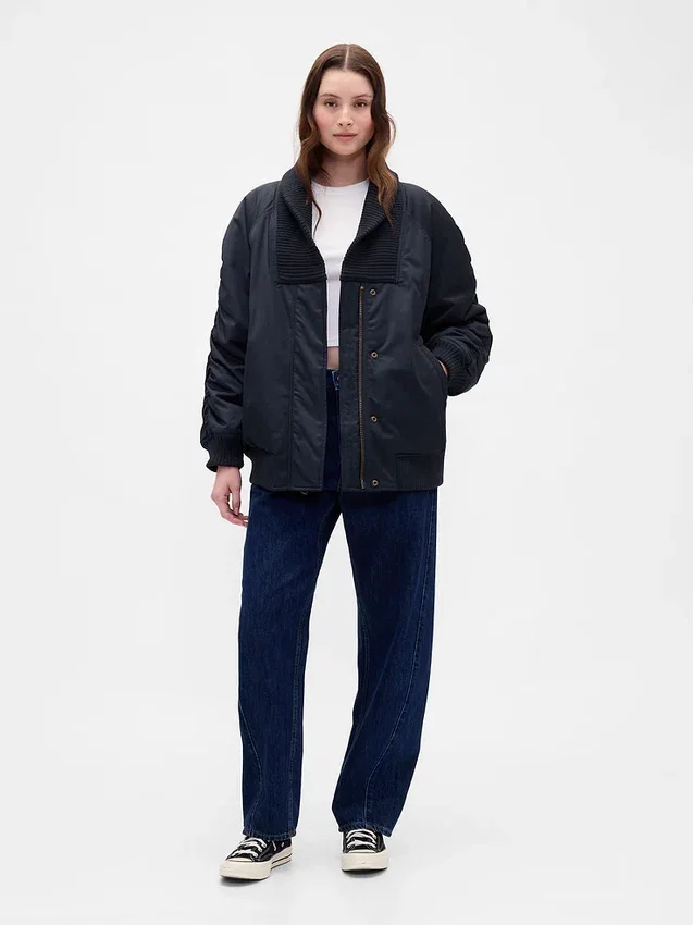Oversized bomberjakke med strikkkant