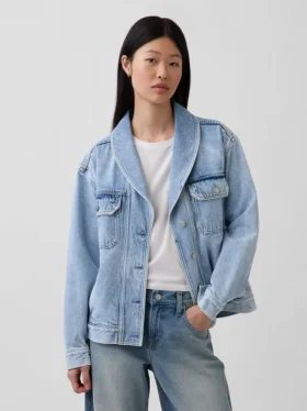Oversized denimjakke med sjalhals