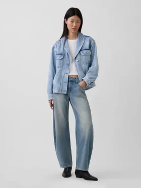 Oversized denimjakke med sjalhals