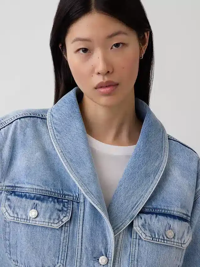Oversized denimjakke med sjalhals