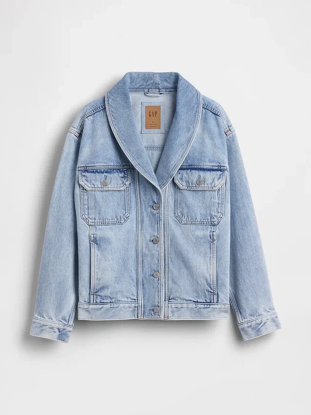 Oversized denimjakke med sjalhals