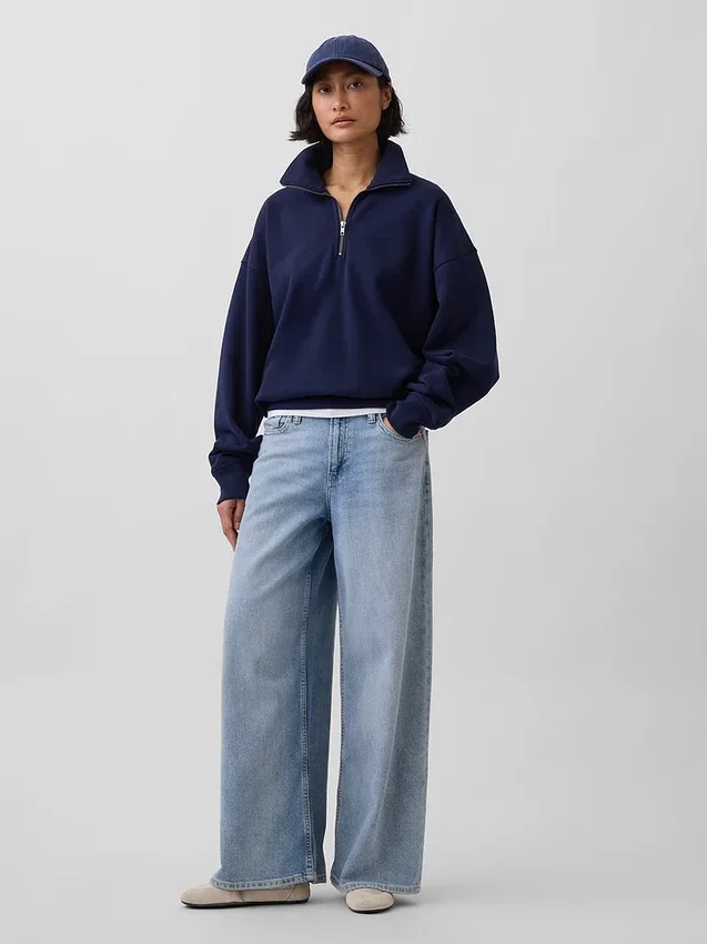 Oversized genser med kvart glidelås for voksne
