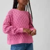 Oversized genser med rund hals i heklet bomull for barn