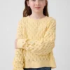 Oversized genser med rund hals i heklet bomull for barn