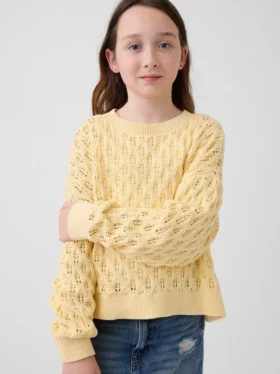 Oversized genser med rund hals i heklet bomull for barn