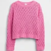 Oversized genser med rund hals i heklet bomull for barn