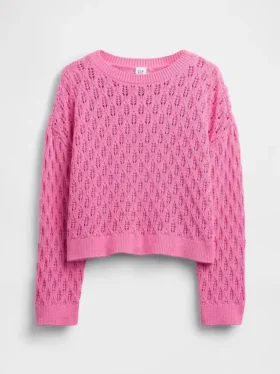 Oversized genser med rund hals i heklet bomull for barn