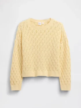 Oversized genser med rund hals i heklet bomull for barn