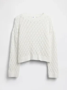 Oversized genser med rund hals i heklet bomull for barn