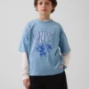 Oversized grafisk jersey-T-skjorte i mesh for barn