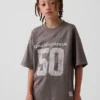 Oversized grafisk jersey-T-skjorte i mesh for barn