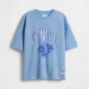 Oversized grafisk jersey-T-skjorte i mesh for barn