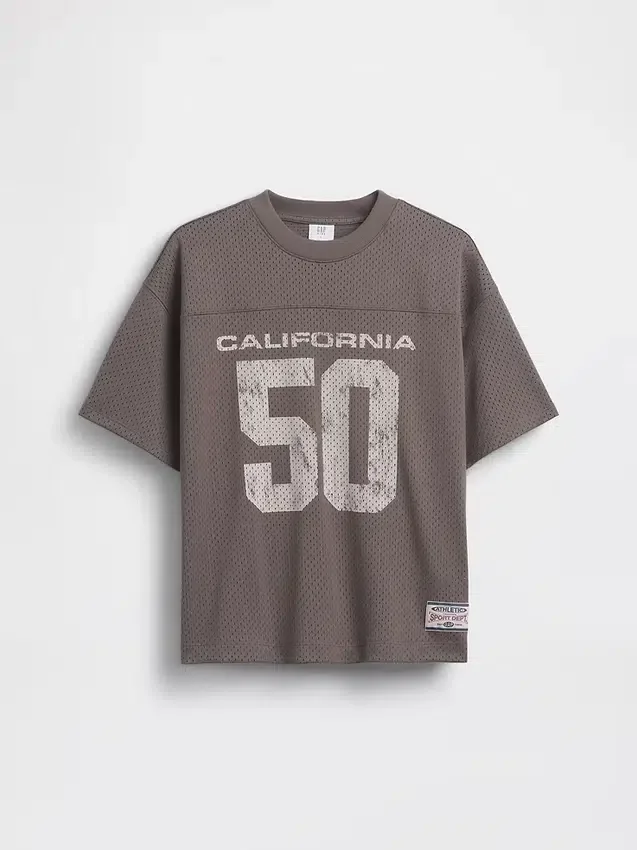 Oversized grafisk jersey-T-skjorte i mesh for barn