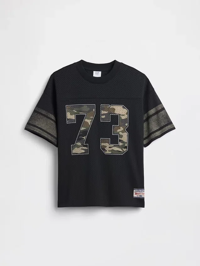 Oversized grafisk jersey-T-skjorte i mesh for barn