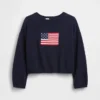 Oversized heklet genser for barn med amerikansk motiv
