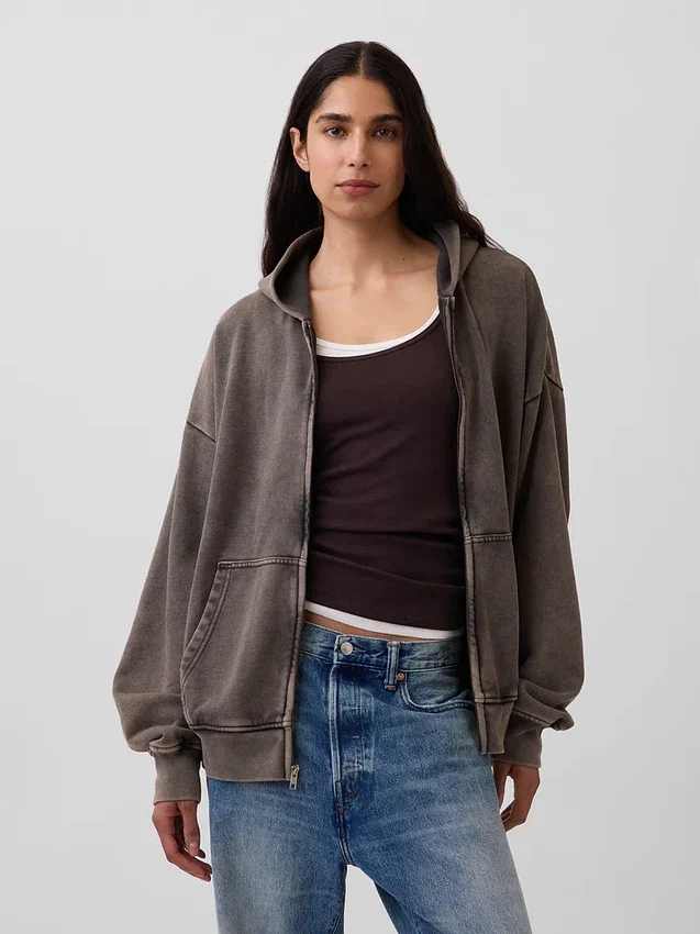 Oversized hettegenser med glidelås for voksne