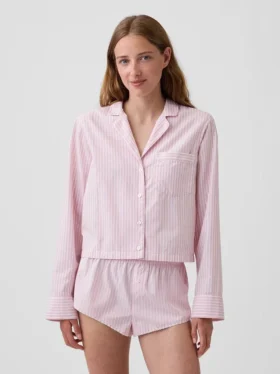 Oversized, kort pyjamas-skjorte i poplin