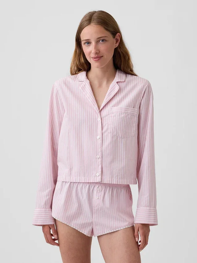 Oversized, kort pyjamas-skjorte i poplin