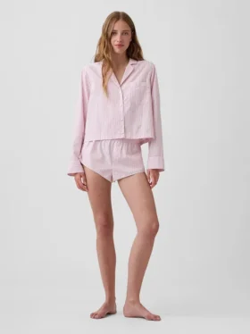 Oversized, kort pyjamas-skjorte i poplin