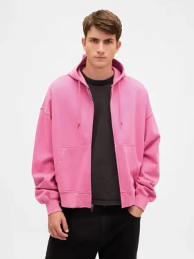 Oversized, kort zip-hettegenser i tykk fleece for voksne