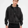 Oversized, kort zip-hettegenser i tykk fleece for voksne