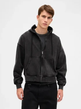 Oversized, kort zip-hettegenser i tykk fleece for voksne