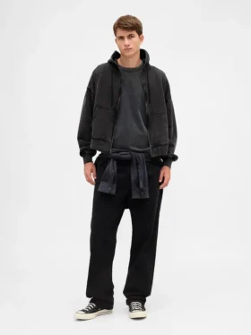 Oversized, kort zip-hettegenser i tykk fleece for voksne