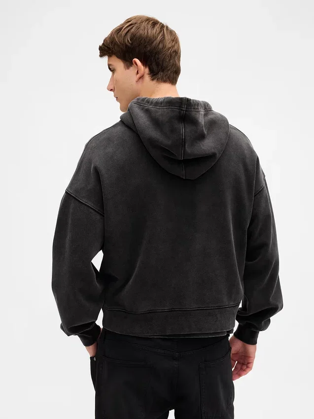 Oversized, kort zip-hettegenser i tykk fleece for voksne