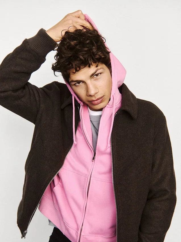 Oversized, kort zip-hettegenser i tykk fleece for voksne
