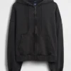 Oversized, kort zip-hettegenser i tykk fleece for voksne
