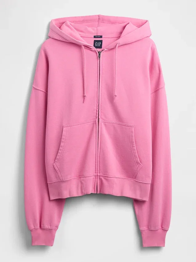 Oversized, kort zip-hettegenser i tykk fleece for voksne