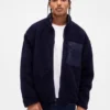 Oversized logo-jakke med glidelås i resirkulert sherpa