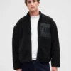 Oversized logo-jakke med glidelås i resirkulert sherpa