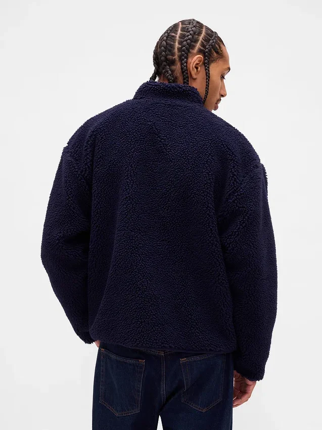 Oversized logo-jakke med glidelås i resirkulert sherpa