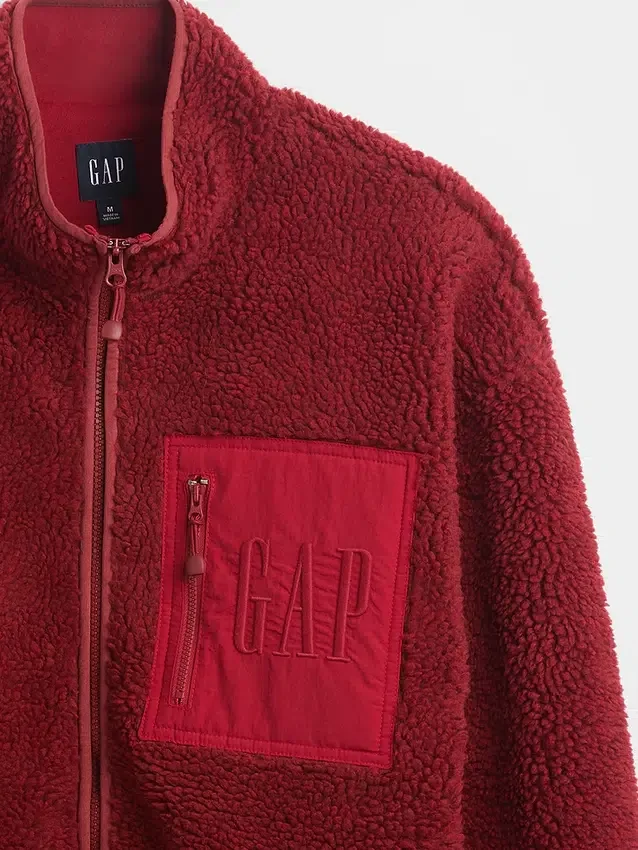 Oversized logo-jakke med glidelås i resirkulert sherpa