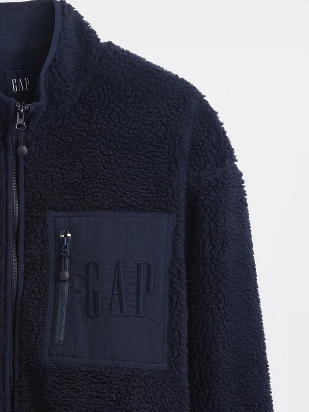 Oversized logo-jakke med glidelås i resirkulert sherpa