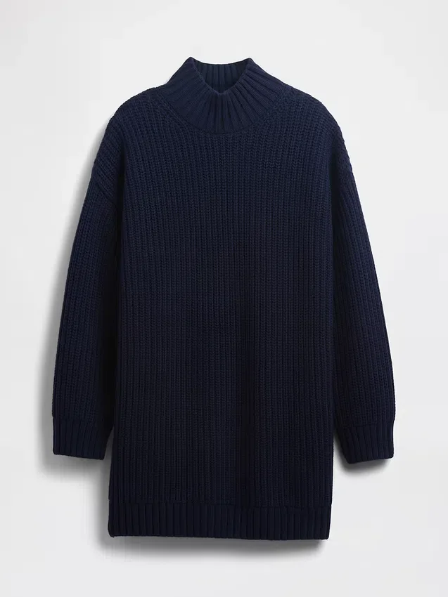 Oversized minigenser i strikk med høyhals