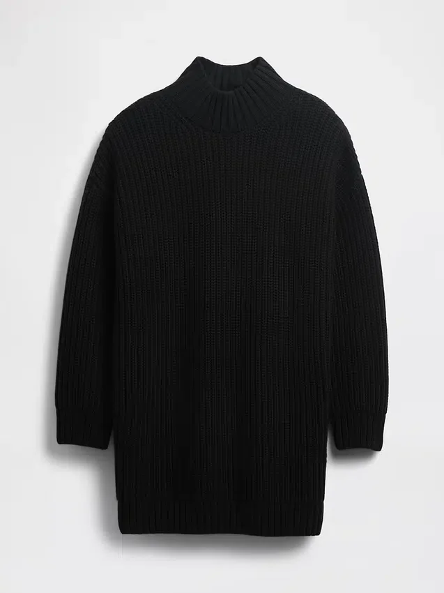 Oversized minigenser i strikk med høyhals