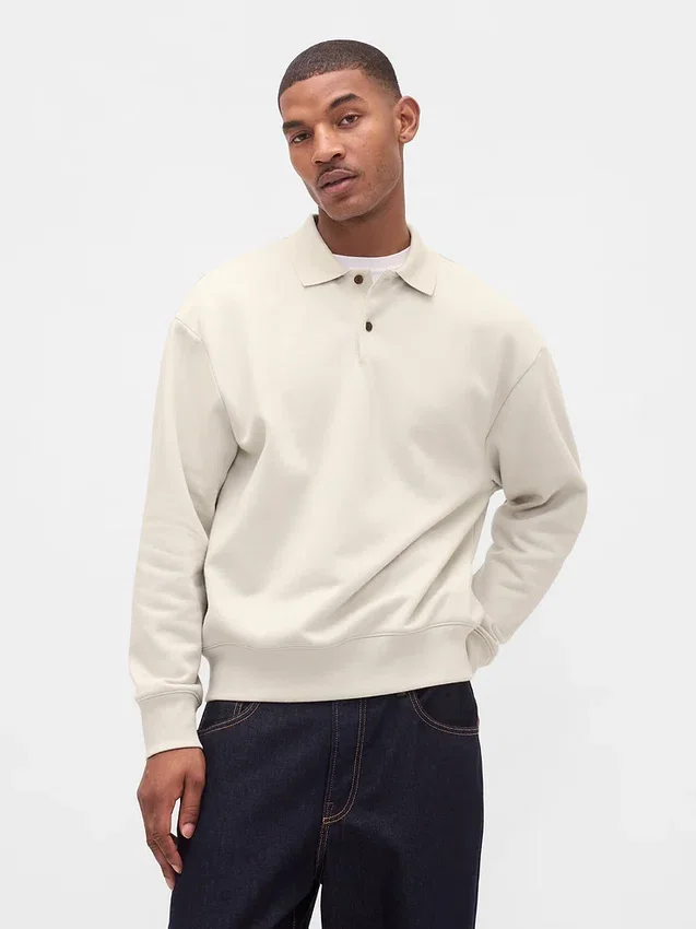 Oversized polosweatshirt i tykk fleece for voksne