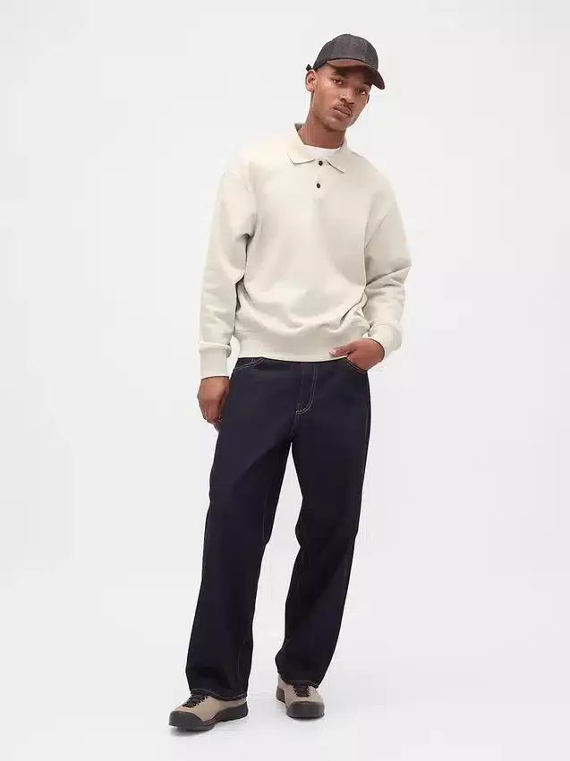 Oversized polosweatshirt i tykk fleece for voksne