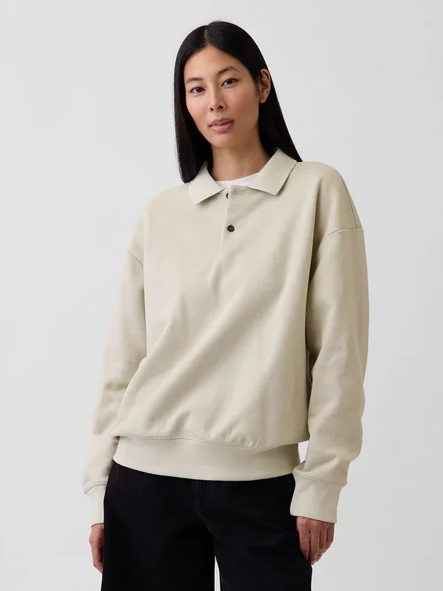 Oversized polosweatshirt i tykk fleece for voksne