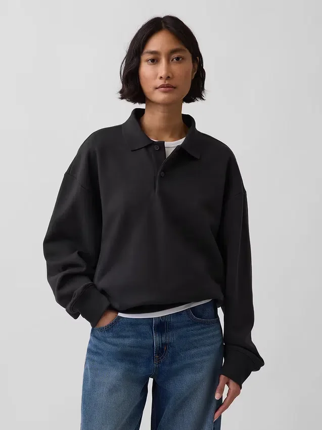 Oversized polosweatshirt i tykk fleece for voksne